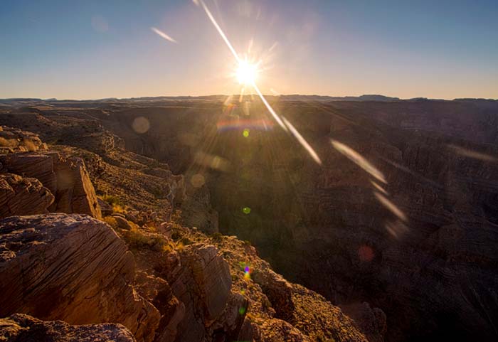 A sunset view of the Grand Canyon from Arizona’s Grand Canyon West.